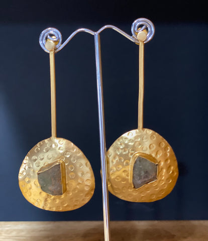 Gold Luxe - Tribal Disc Earring - Green Fluorite