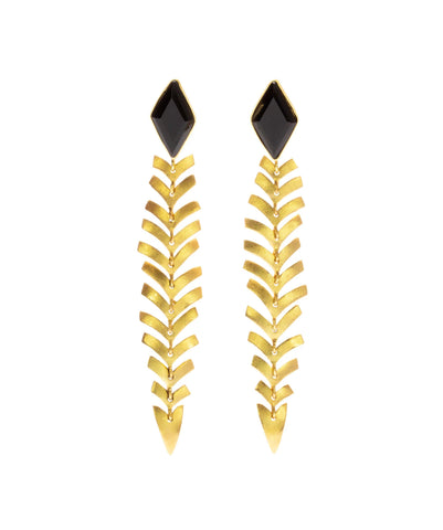 Gold Luxe - Fern Earrings with Onyx