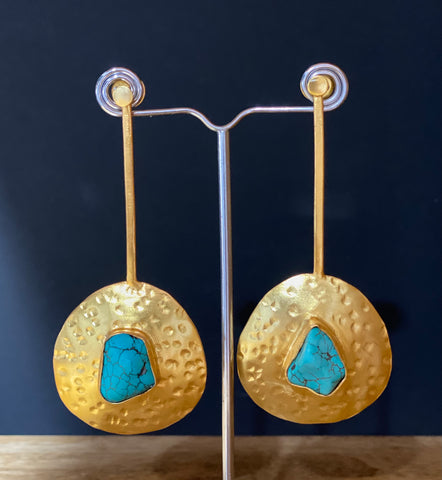 Gold Luxe - Tribal Disc Earrings - Turquoise