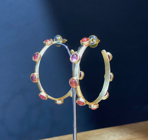 Gold Luxe - Cosmos Hoop Earrings with Ruby