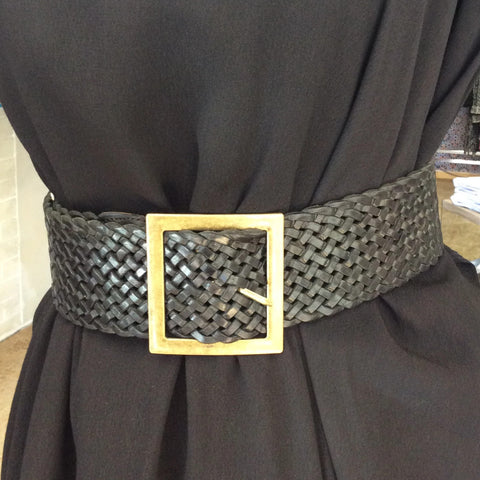 Taboo - Moroccan Leather Belt - 6cm Plaited Black - T-Bar Buckle