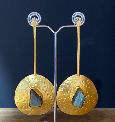 Gold Luxe - Tribal Disc Earrings - Labradorite
