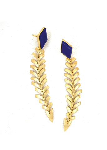 Gold Luxe - Fern Earrings with Lapis Lazuli