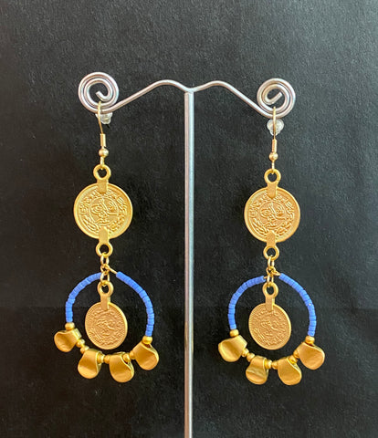 Isle & Tribe - Gold Sabra Coin Earrings - Perwinkle