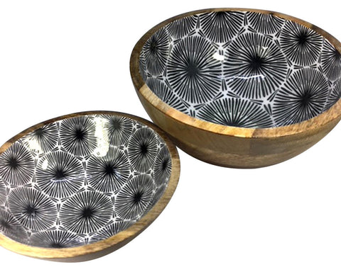 Wood Bowls - Black & White - Set of 2